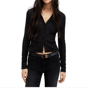 ALLSAINTS Connie Textured Weave Button Up Shirt Black